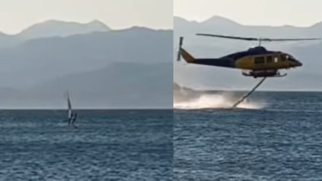 Βίντεο: Windsurfer βρέθηκε στη ζώνη υδροληψίας πυροσβεστικού ελικοπτέρου – Παρολίγο τραγωδία