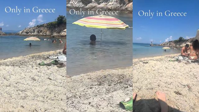 Ελληνάρας κάνει μπάνιο στην θάλασσα μαζί με… ολόκληρη ομπρέλα