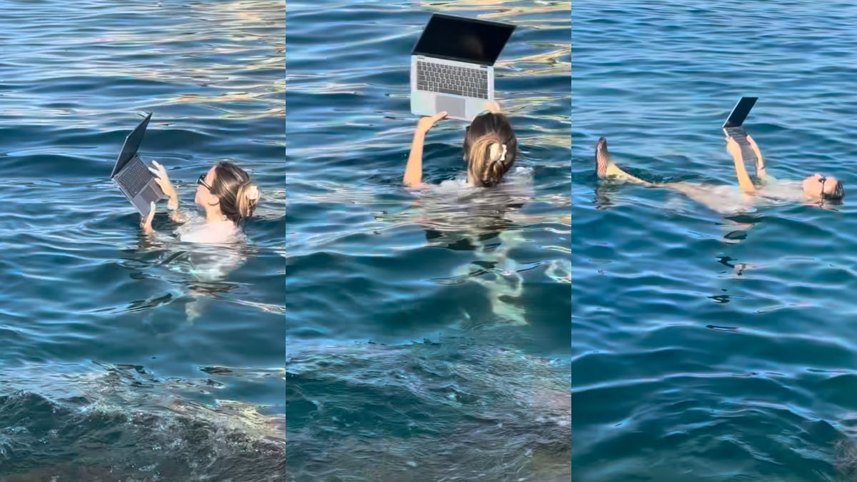 Επικό βίντεο: Κοπέλα κάνει μπάνιο στη θάλασσα με το… λάπτοπ στα χέρια