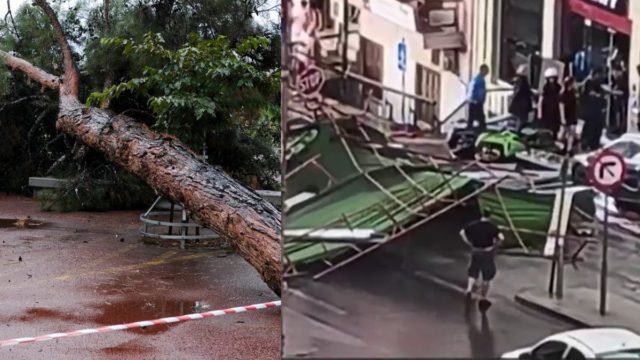 Κακοκαιρία στην Αττική: Έπεσε δέντρο στο Ίλιον πάνω σε ταξί  – Πτώση σκαλωσιάς στον Πειραιά [βίντεο]