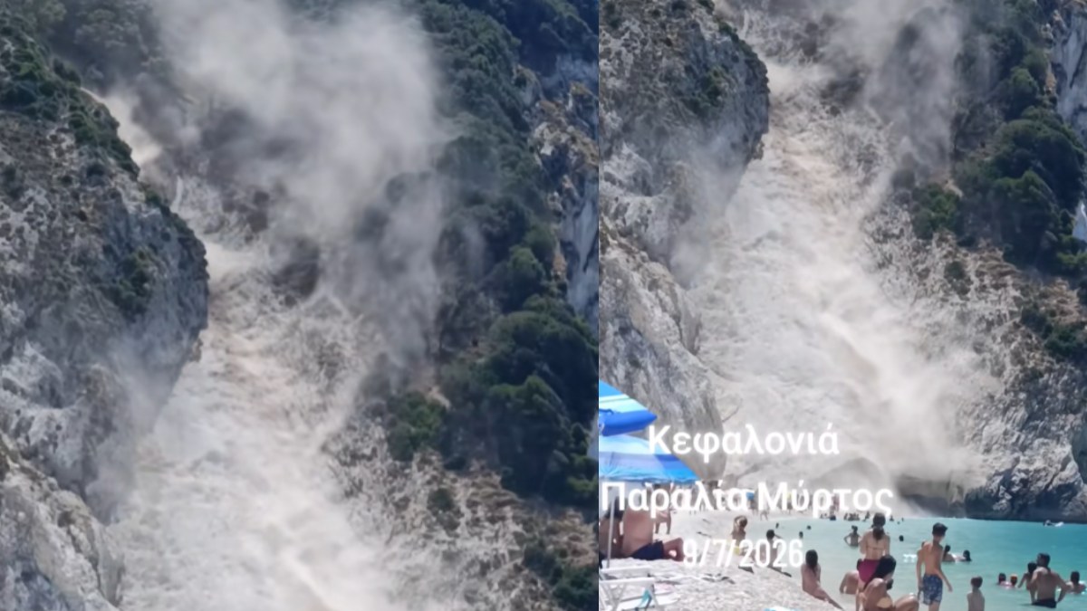 Στιγμές αγωνίας στο Μύρτο Κεφαλονιάς: Έγινε κατολίσθηση σε απόσταση αναπνοής από τους λουόμενους- Βίντεο