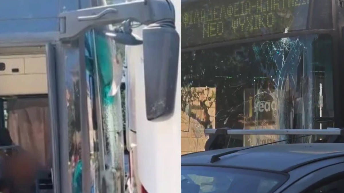 Σύγκρουση λεωφορείου με τρόλεϊ στο κέντρο της Αθήνας: Βίντεο ντοκουμέντο από την στιγμή του τροχαίου