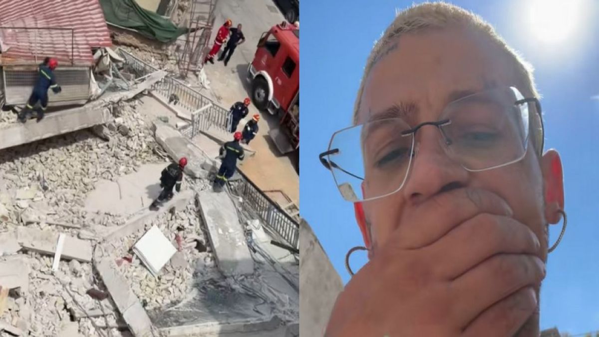 O Τάσος Ξιαρχό πάνω από τα συντρίμμια της πολυκατοικίας στα Πετράλωνα – Πλάνα που κόβουν την ανάσα