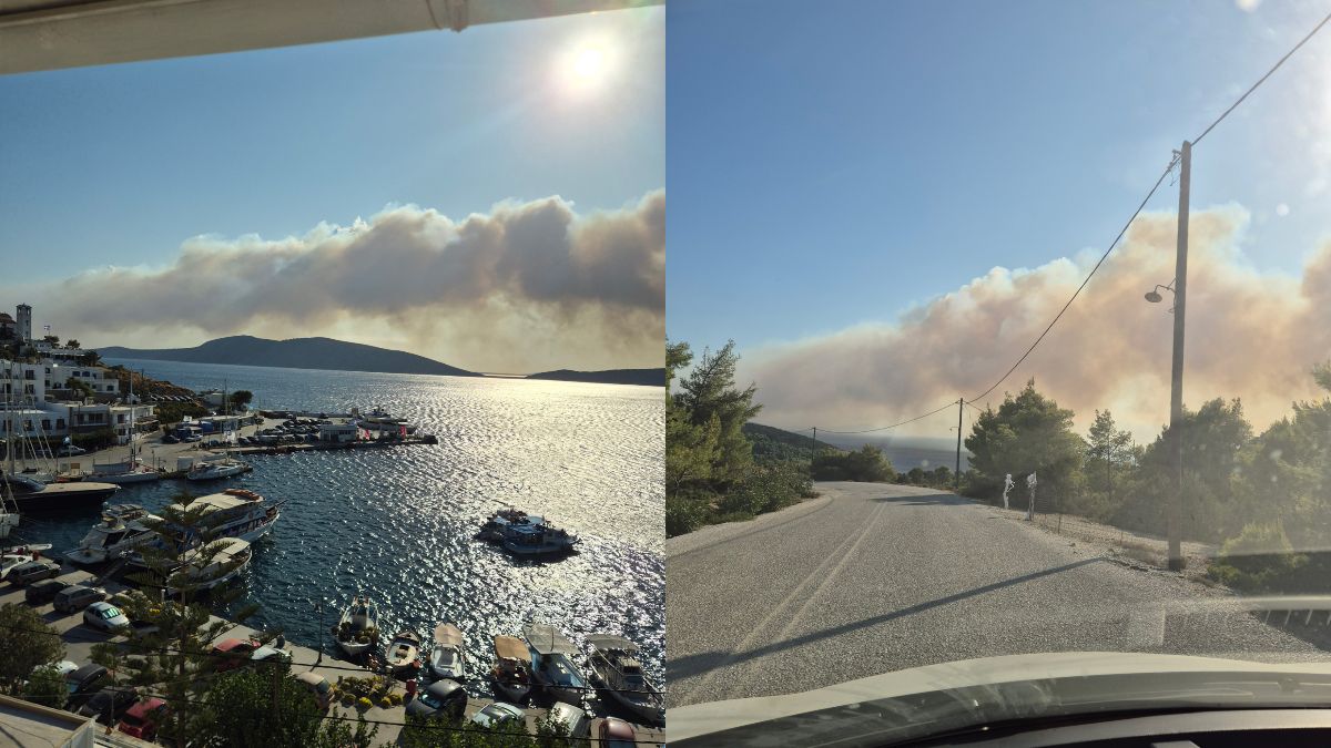 Συναγερμός στη Σκύρο: Ισχυροί άνεμοι δυσκολεύουν την κατάσβεση της πυρκαγιάς