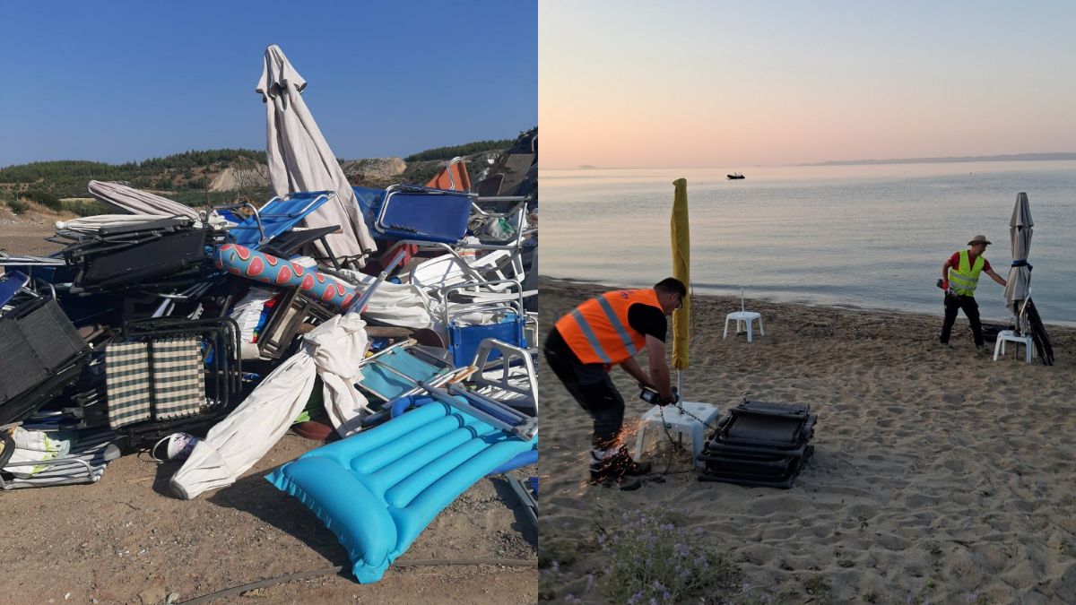 «Ρεζερβέ» στην αμμουδιά με… αλυσίδες: Ξήλωσαν 100 ομπρέλες και ξαπλώστρες από παραλία της Χαλκιδικής