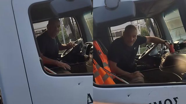 Οδηγοί απορριμματοφόρων «πλακώνονται» εκ κινήσει στο Καματερό – Ο ένας προσπαθεί να τρακάρει τον άλλον
