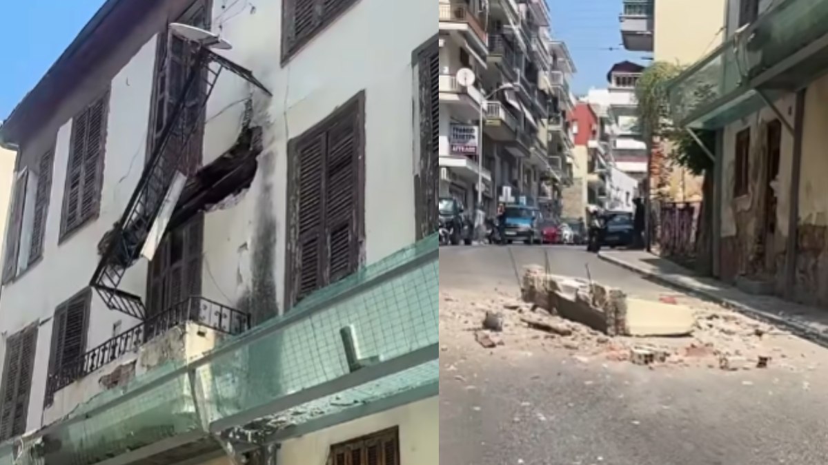 Άγιο είχε οδηγός μηχανής στην Καβάλα: Παρολίγο να του έρθει το μπαλκόνι στο κεφάλι, δείτε βίντεο