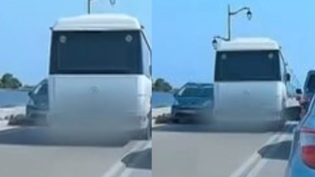 Βίντεο: Η στιγμή που οδηγός λεωφορείου στην Λευκάδα κάνει παράνομη προσπέραση στη γέφυρα – Παρολίγο τραγωδία