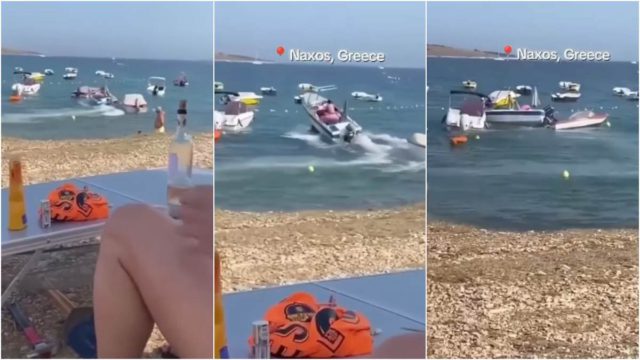 Σοκ στη Νάξο: Ανεξέλεγκτο σκάφος έπεσε πάνω σε δεμένα πλοιάρια εκατοστά μακριά από λουόμενους – Το βίντεο ντροπή