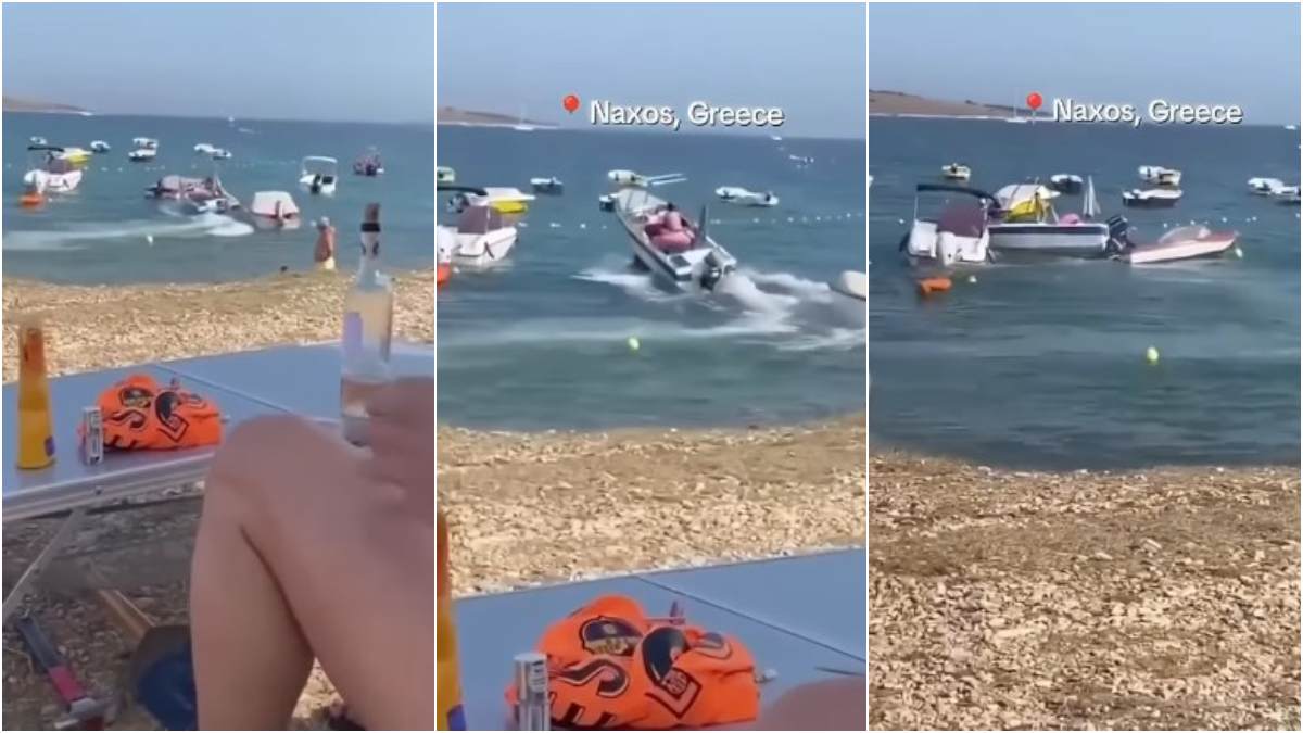 Σοκ στη Νάξο: Ανεξέλεγκτο σκάφος έπεσε πάνω σε δεμένα πλοιάρια εκατοστά μακριά από λουόμενους – Το βίντεο ντροπή