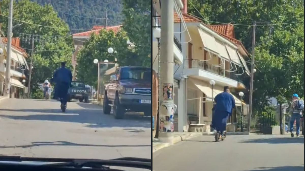 Ιερέας σε χωριό της Ελλάδος μετακινείται με ηλεκτρικό πατίνι και γίνεται viral