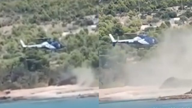 «Κάνουν ό,τι θέλουν»: Ελικόπτερο προσγειώθηκε και σε παραλία στις Σπέτσες – Βίντεο με τις αντιδράσεις των λουομένων