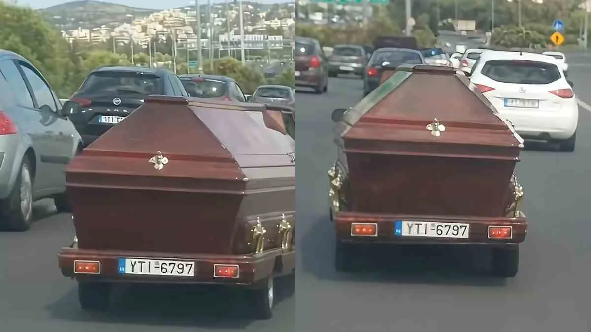 Απίστευτες εικόνες: Τι κάνει ένα όχημα – φέρετρο στη μέση της Εθνικής Οδού