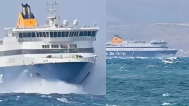 Κακοκαιρία: Viral βίντεο από την «μάχη» του Blue Star να δέσει στη Νάξο εν μέσω ισχυρών ανέμων