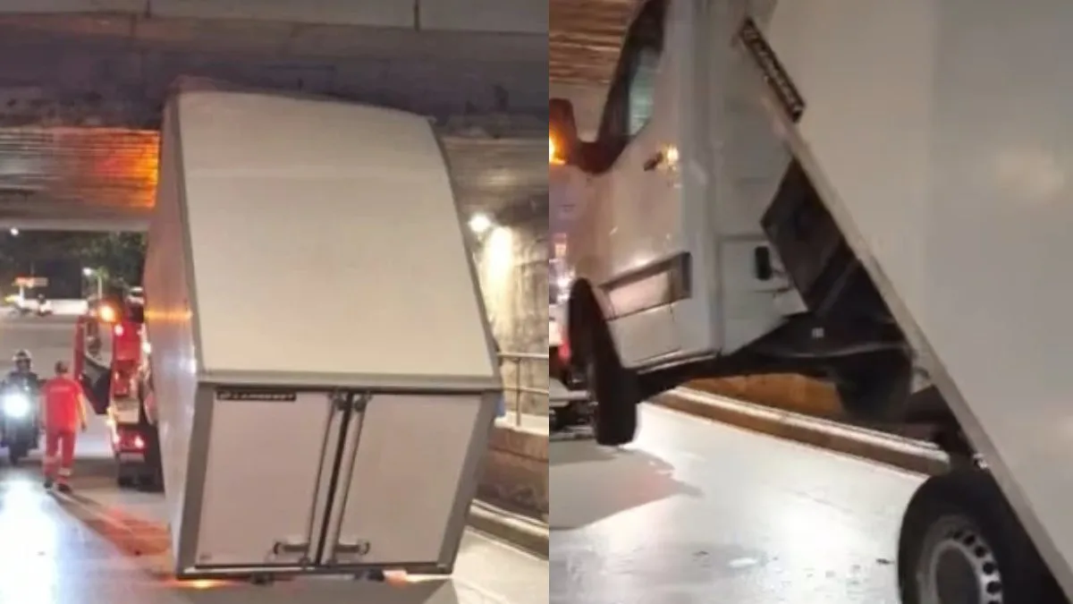 Δεν πήγε καλά αυτό: Φορτηγό πάνω σε γερανοφόρο όχημα «κόλλησε» στη γέφυρα Αγίων Πάντων – Βίντεο
